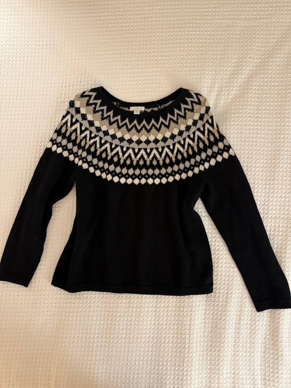 J. Jill Black Argyle Pullover Nordic Sweater Fair Isle Yoke Medium Petite